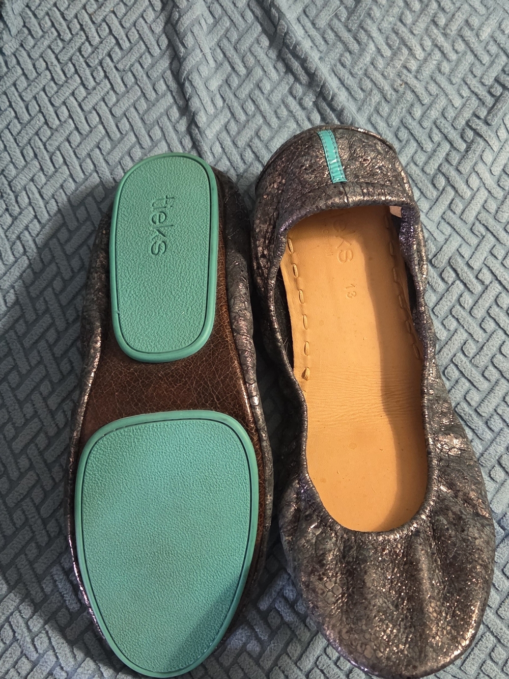 Tieks Metallic Purple Ballet Flats with Teal Soles